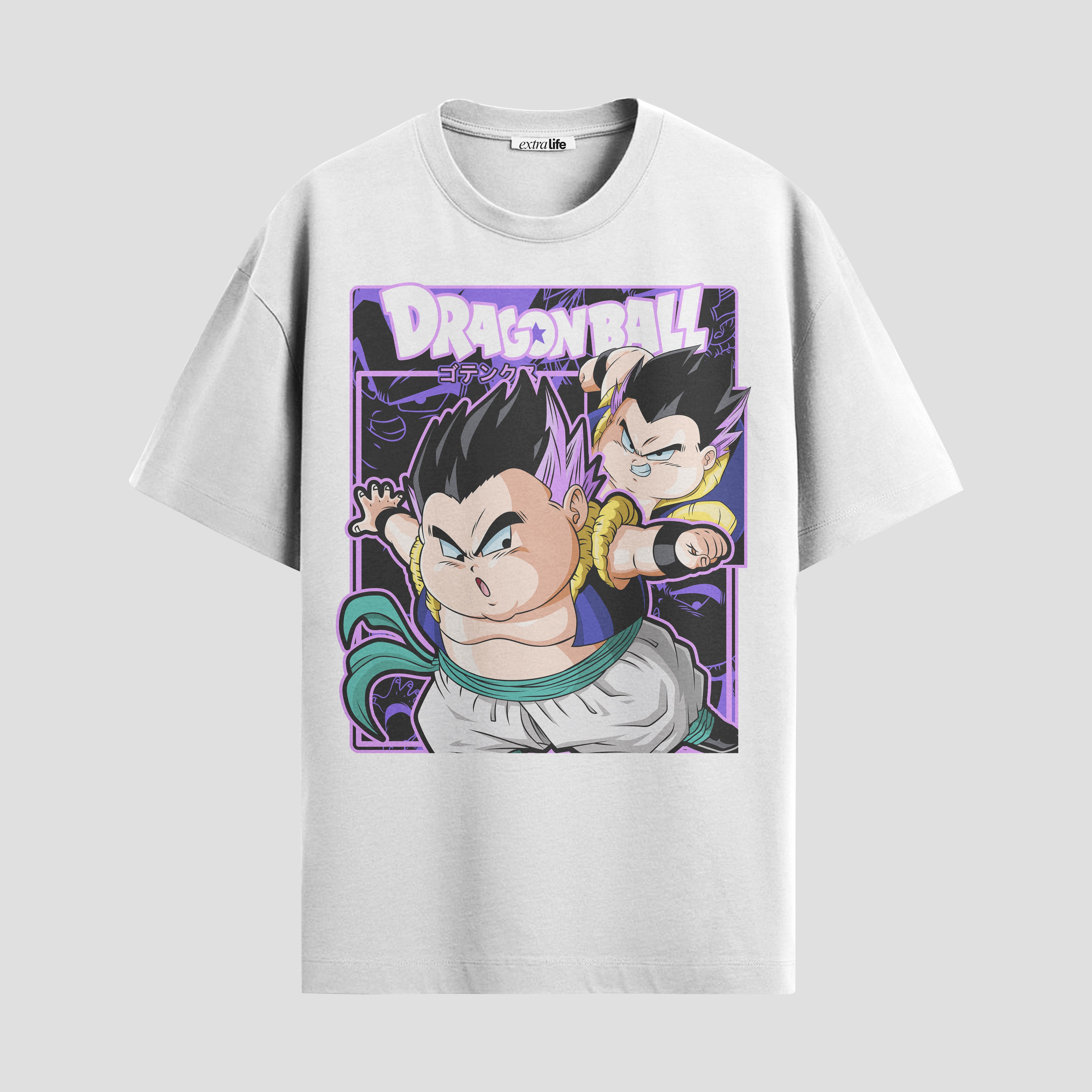 Playera urbana de anime y gaming ExtraLife MX, corte Standard Fit unisex ligero y transpirable en color Deep Black y Pure White, ropa de uso diario para gym y casual.