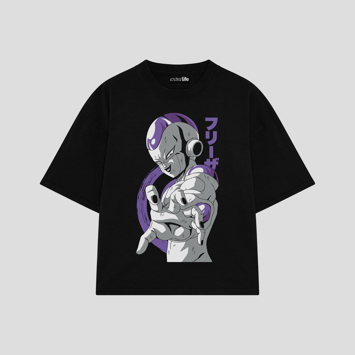Playera streetwear premium de anime y gaming ExtraLife MX, corte oversized drop shoulder ligero y fresco en color Deep Black y Off-White, moda urbana mexicana de culto.