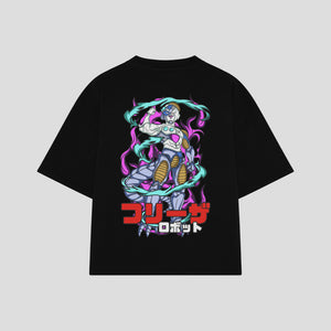 Playera streetwear premium de anime y gaming ExtraLife MX, corte boxy oversized drop shoulder heavyweight en color Deep Black y Off-White, moda urbana mexicana de culto.