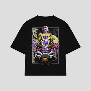 Playera streetwear premium de anime y gaming ExtraLife MX, corte boxy oversized drop shoulder heavyweight en color Deep Black y Off-White, moda urbana mexicana de culto.