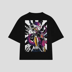Playera streetwear premium de anime y gaming ExtraLife MX, corte boxy oversized drop shoulder heavyweight en color Deep Black y Off-White, moda urbana mexicana de culto.