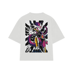 Playera streetwear premium de anime y gaming ExtraLife MX, corte boxy oversized drop shoulder heavyweight en color Deep Black y Off-White, moda urbana mexicana de culto.