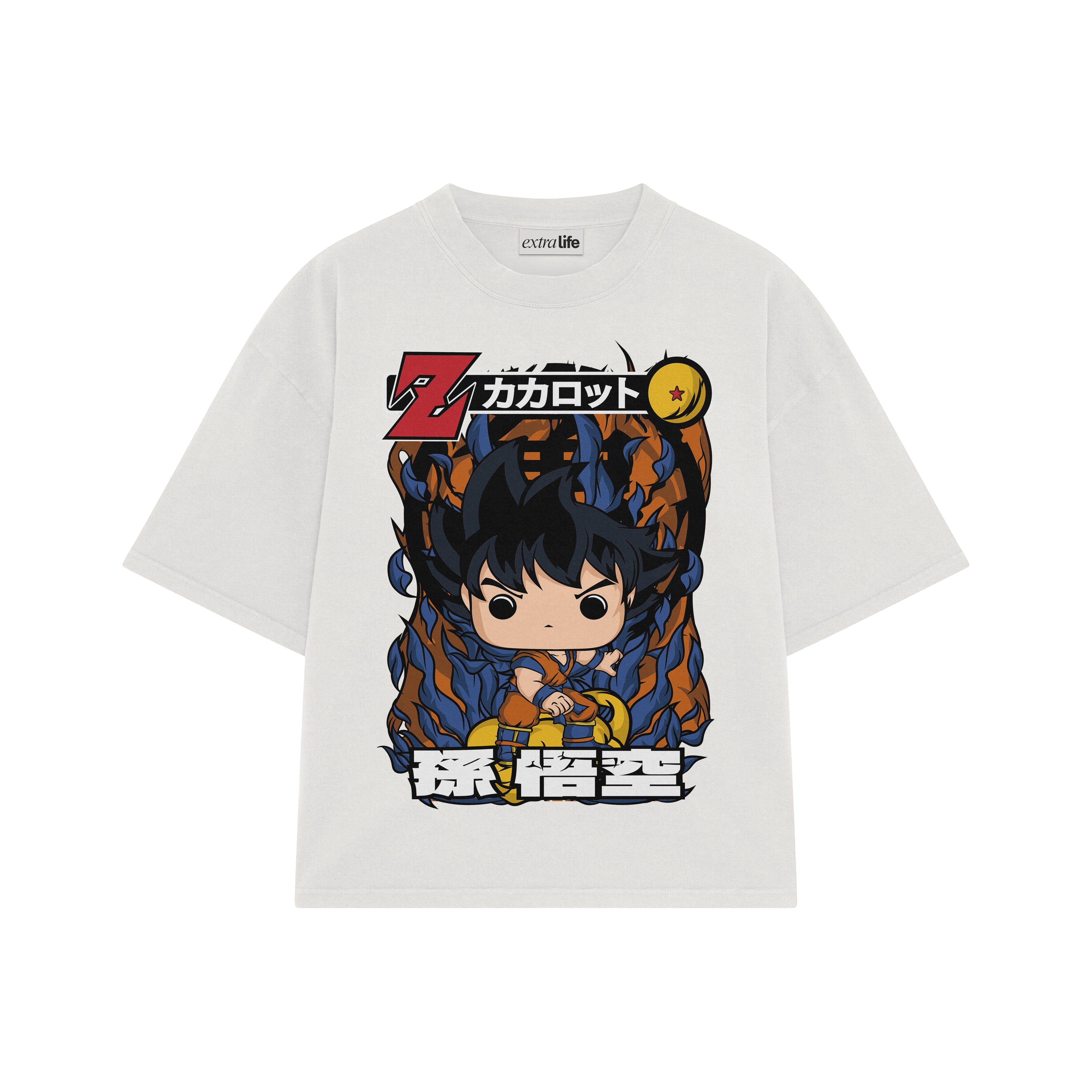 Playera streetwear premium de anime y gaming ExtraLife MX, corte boxy oversized drop shoulder heavyweight en color Deep Black y Off-White, moda urbana mexicana de culto.