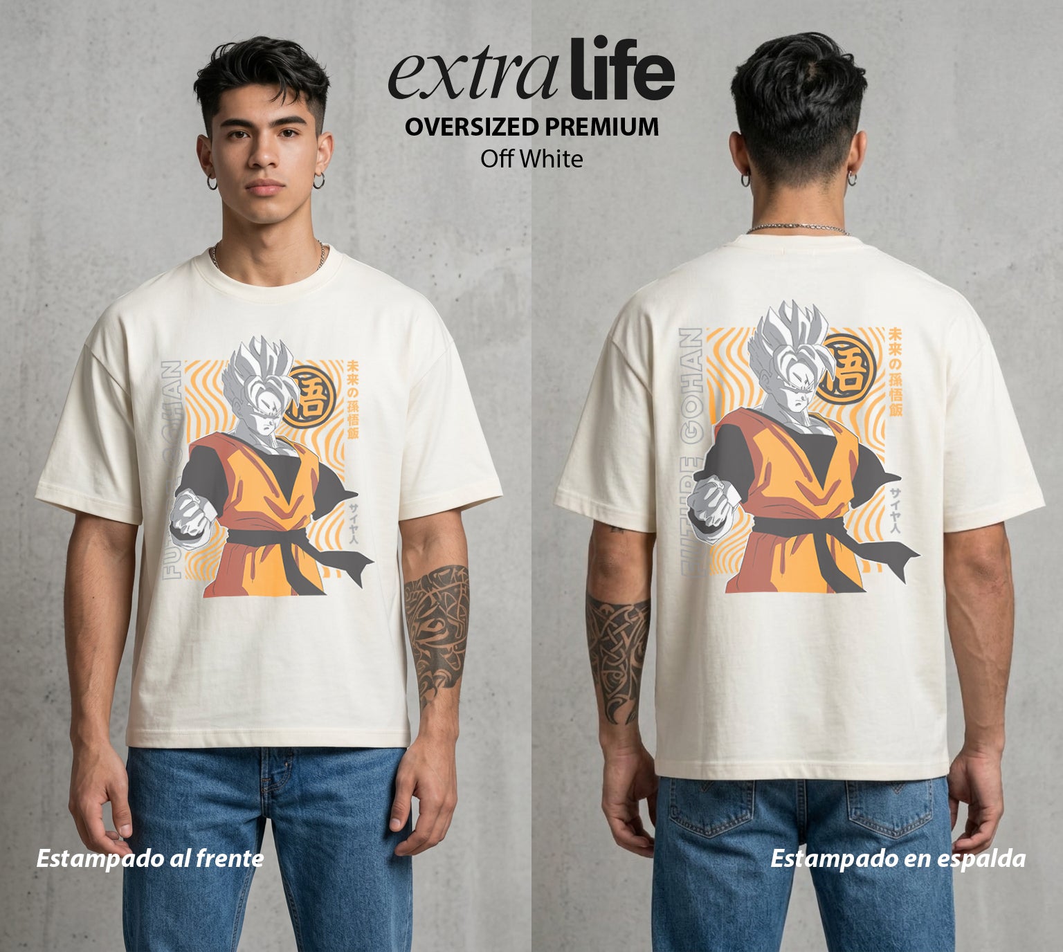 El Poder de las Esferas | El Hijo del Guerrero #00725 - Playera Oversized Premium | Off White - Foto en modelo