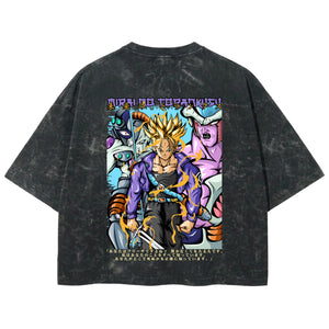 Playera streetwear premium de anime y gaming ExtraLife MX, corte boxy deluxe mineral wash heavyweight en color Acid Wash, moda urbana mexicana de culto.
