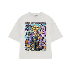 Playera streetwear premium de anime y gaming ExtraLife MX, corte boxy oversized drop shoulder heavyweight en color Deep Black y Off-White, moda urbana mexicana de culto.