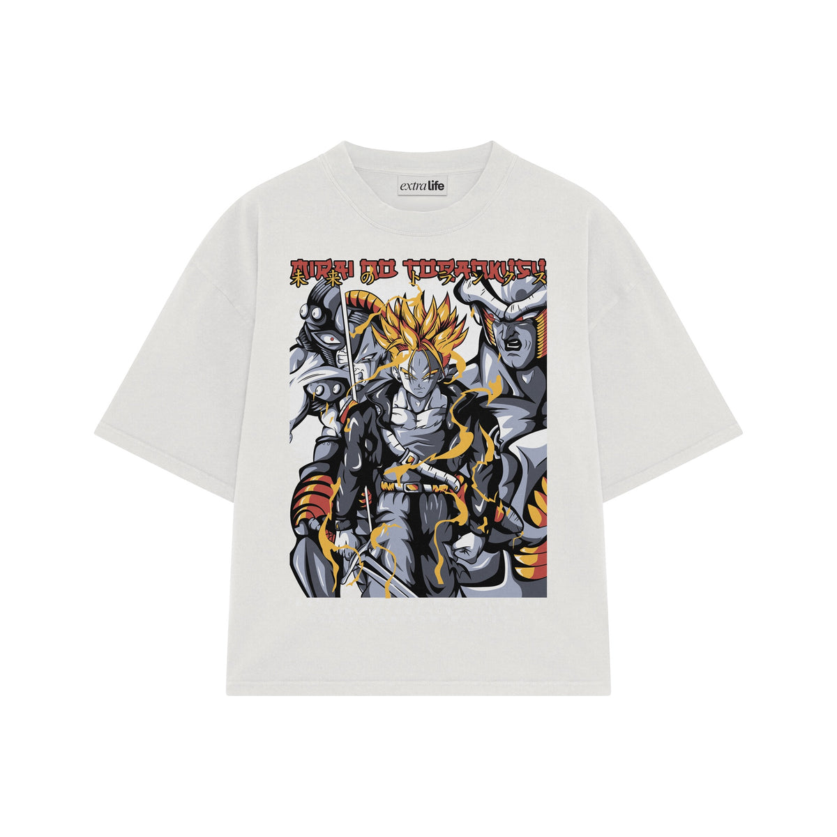 Playera streetwear premium de anime y gaming ExtraLife MX, corte oversized drop shoulder ligero y fresco en color Deep Black y Off-White, moda urbana mexicana de culto.