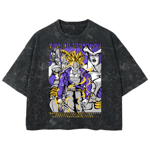 Playera streetwear premium de anime y gaming ExtraLife MX, corte boxy deluxe mineral wash heavyweight en color Acid Wash, moda urbana mexicana de culto.