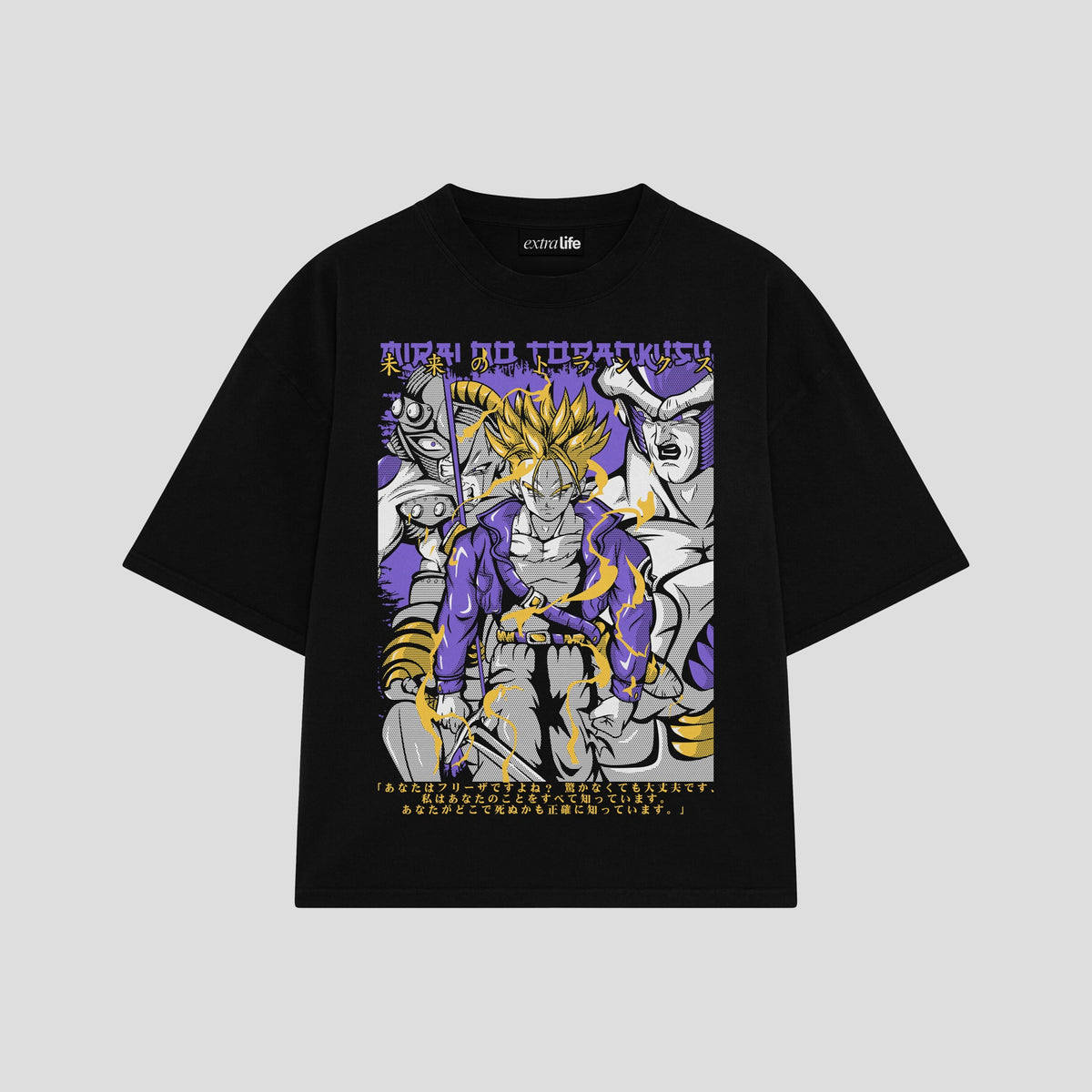 Playera streetwear premium de anime y gaming ExtraLife MX, corte oversized drop shoulder ligero y fresco en color Deep Black y Off-White, moda urbana mexicana de culto.