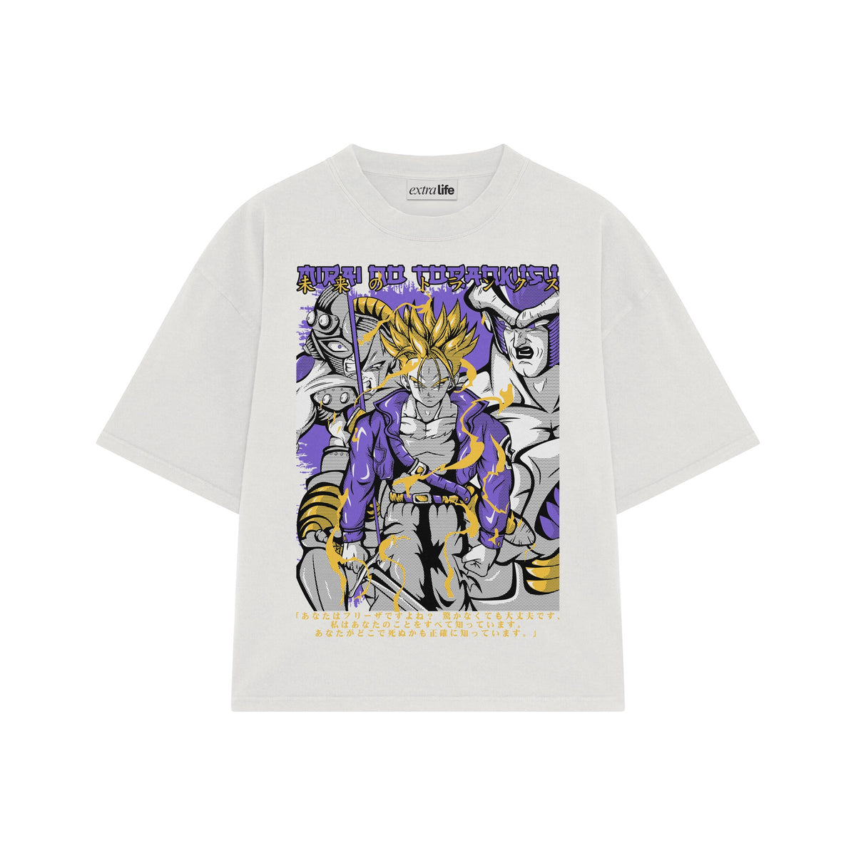Playera streetwear premium de anime y gaming ExtraLife MX, corte oversized drop shoulder ligero y fresco en color Deep Black y Off-White, moda urbana mexicana de culto.