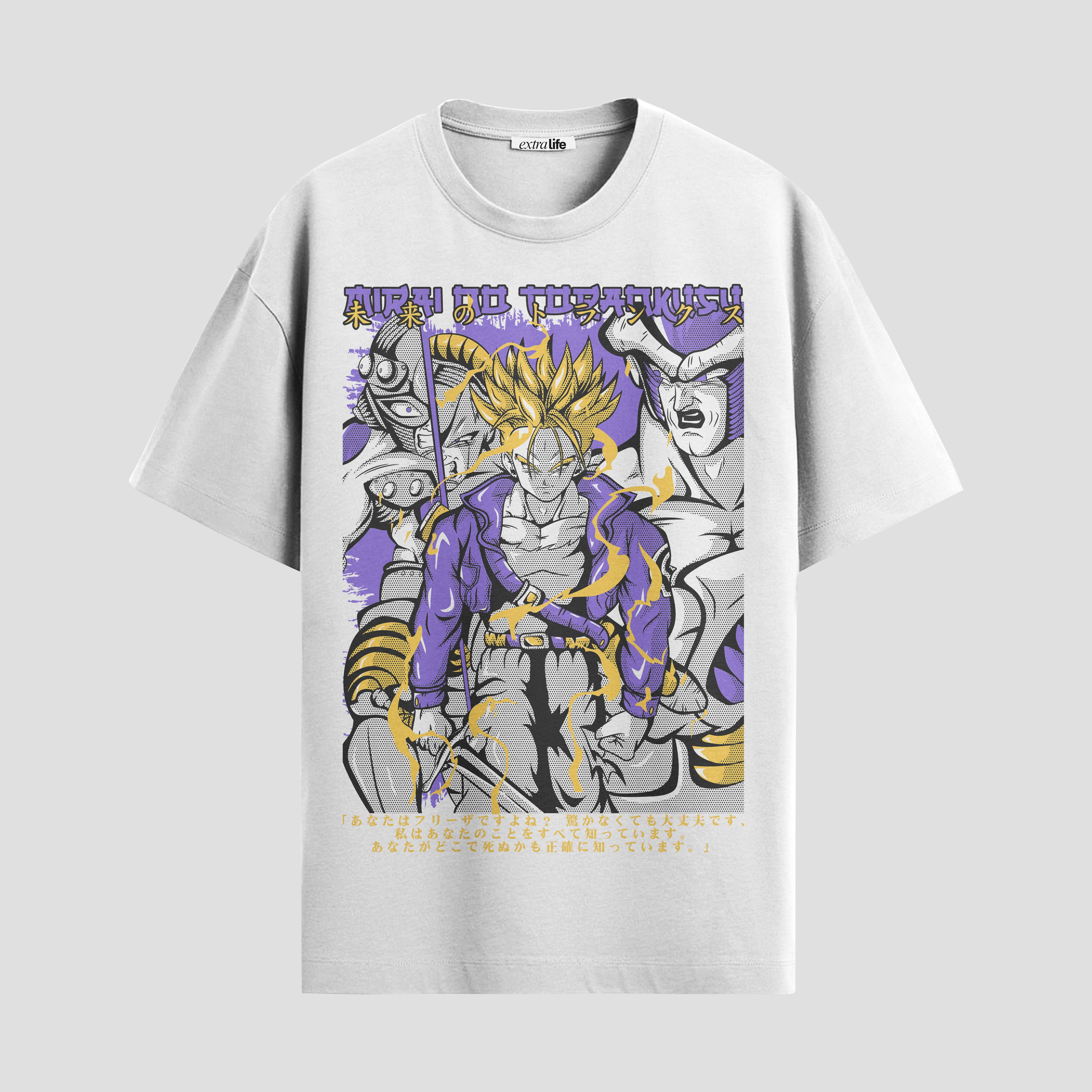 Playera urbana de anime y gaming ExtraLife MX, corte Standard Fit unisex ligero y transpirable en color Deep Black y Pure White, ropa de uso diario para gym y casual.