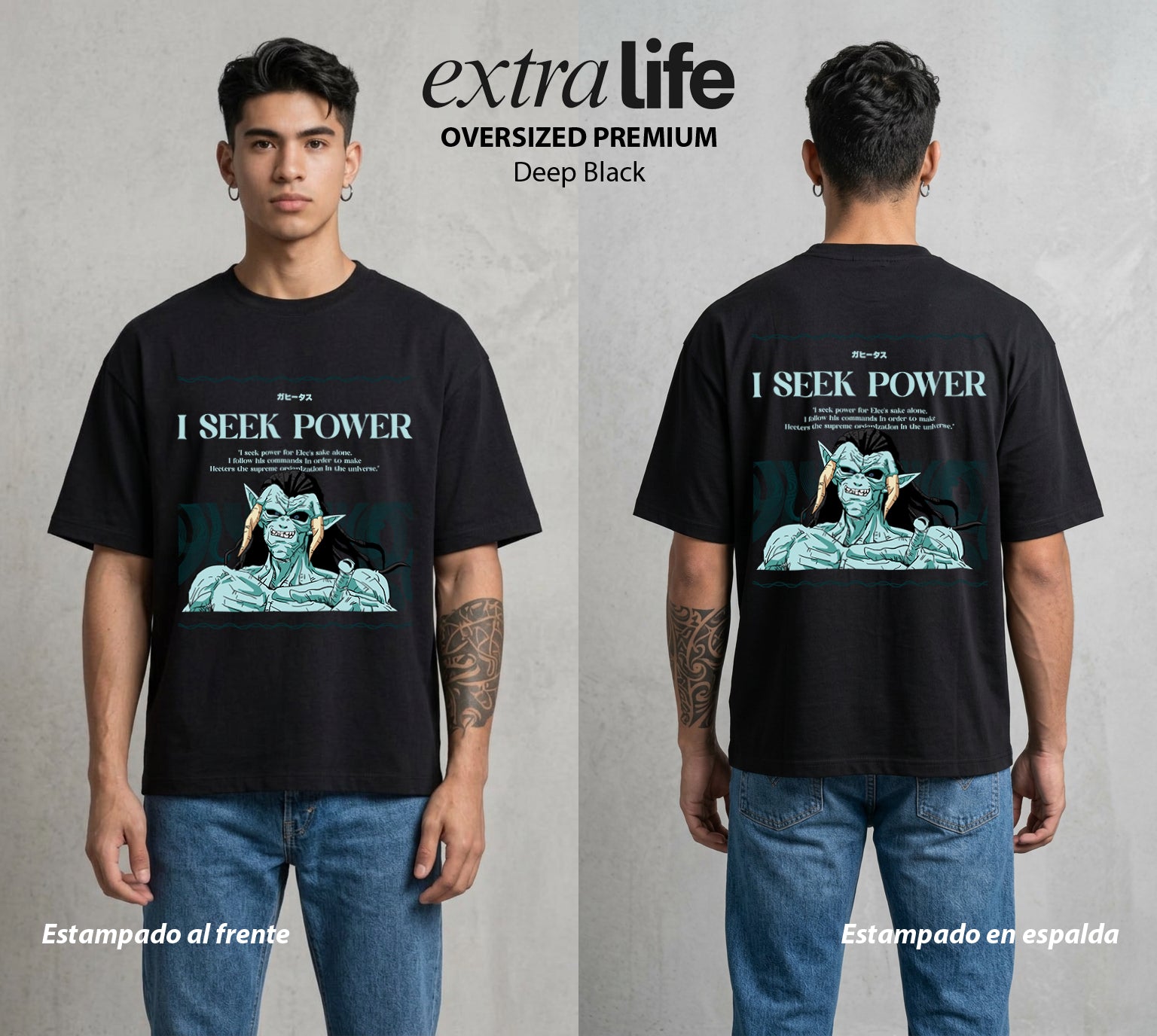 El Poder de las Esferas | La Fuerza Liberada #00732 - Playera Oversized Premium | Deep Black - Foto en modelo