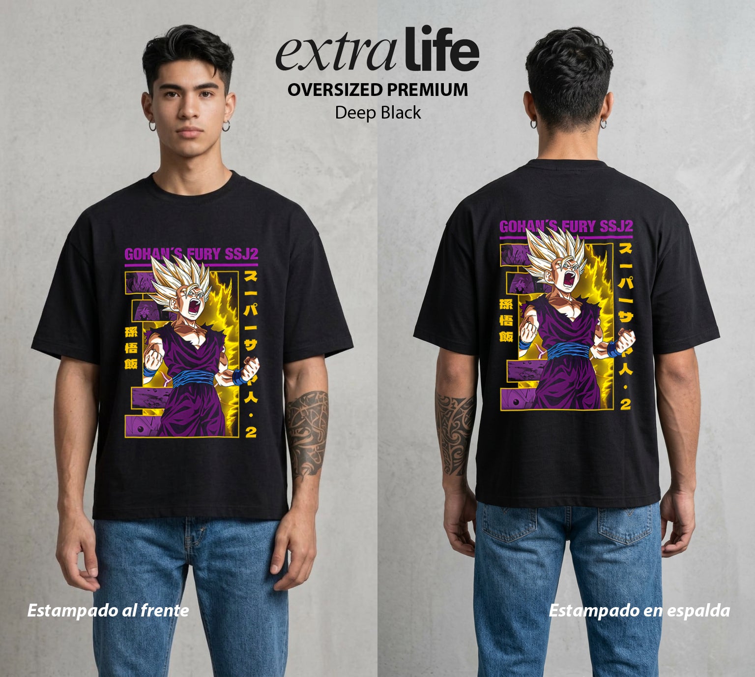 El Poder de las Esferas | El Hijo del Guerrero #00739 - Playera Oversized Premium | Deep Black - Foto en modelo