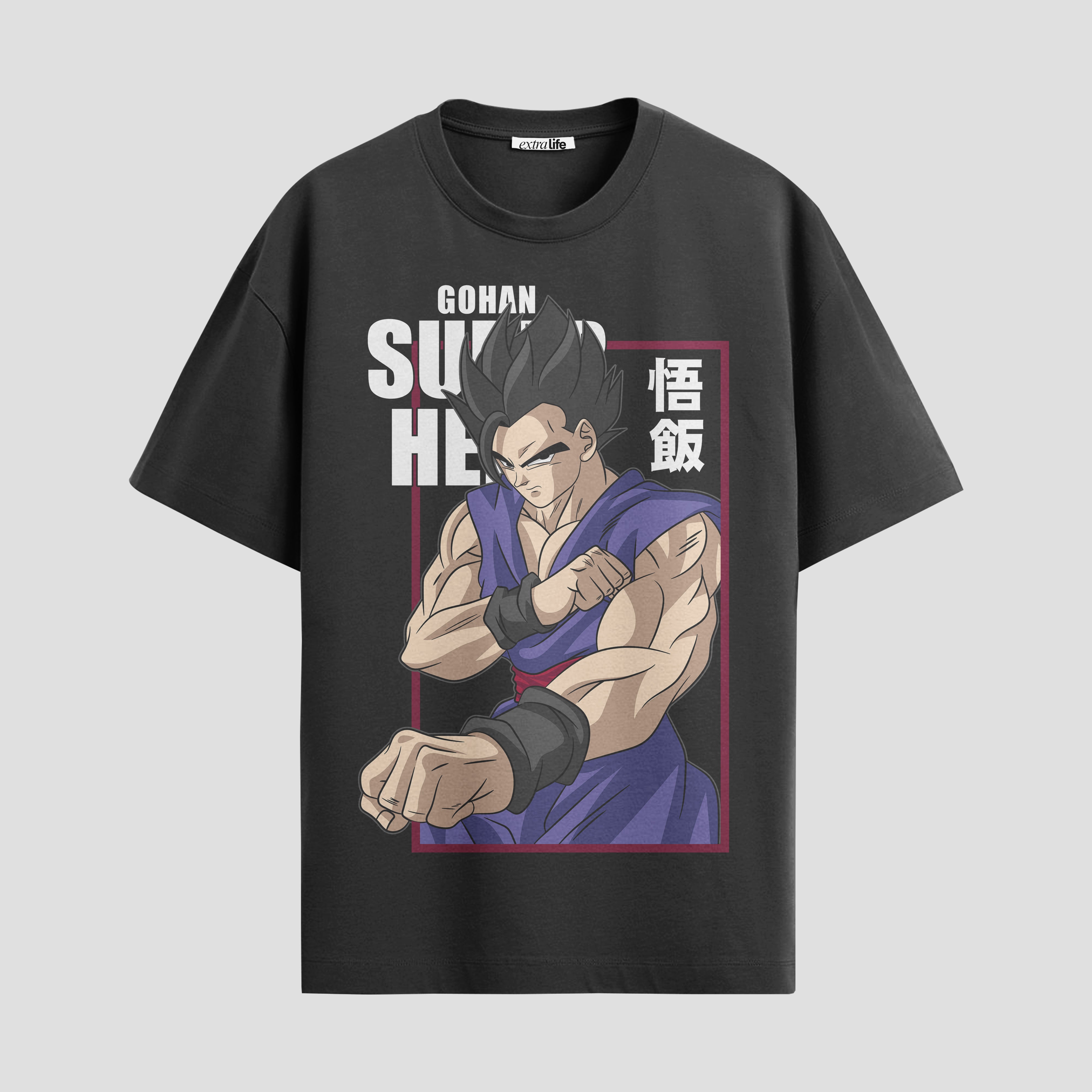 Playera urbana de anime y gaming ExtraLife MX, corte Standard Fit unisex ligero y transpirable en color Deep Black y Pure White, ropa de uso diario para gym y casual.