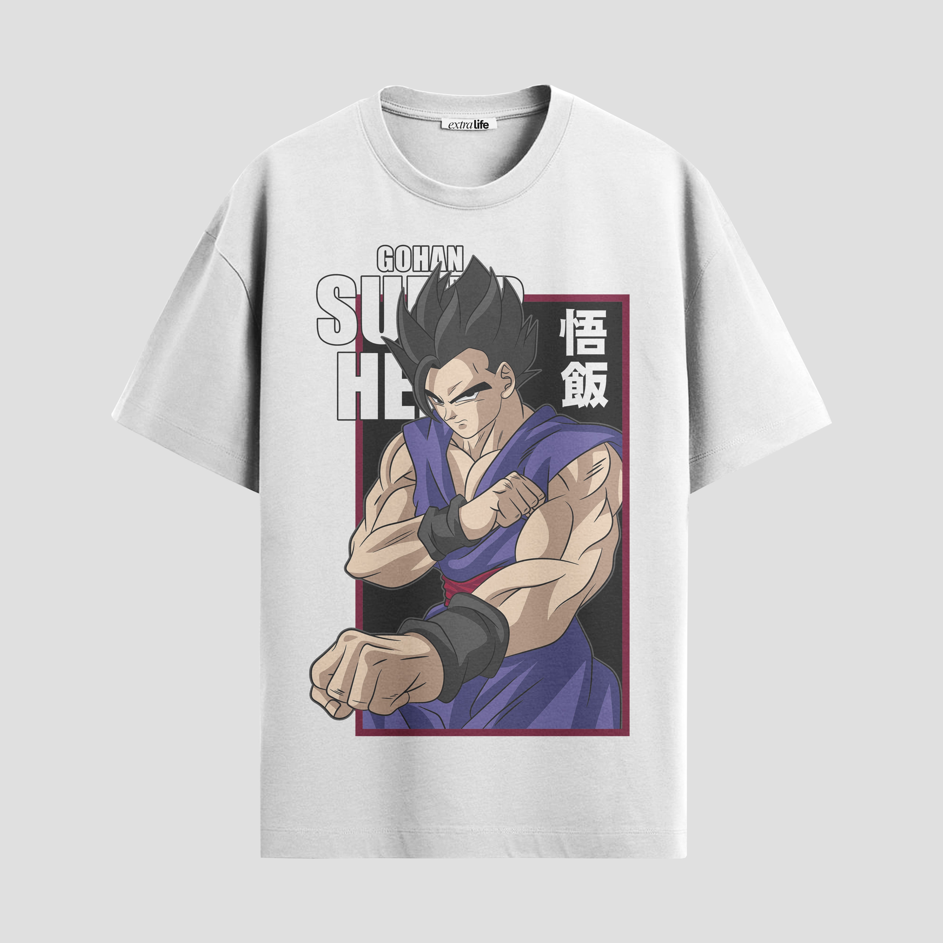 Playera urbana de anime y gaming ExtraLife MX, corte Standard Fit unisex ligero y transpirable en color Deep Black y Pure White, ropa de uso diario para gym y casual.