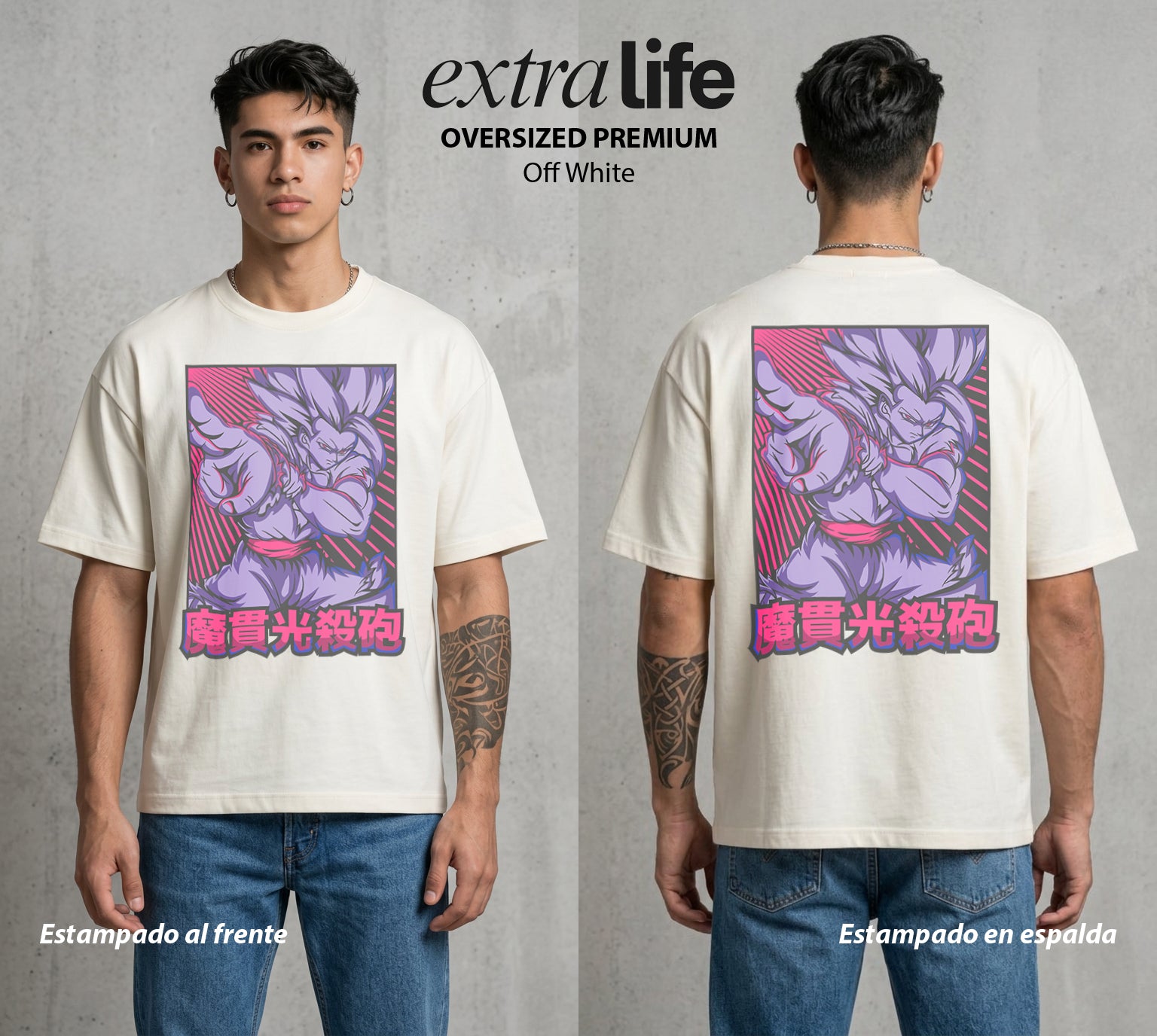 El Poder de las Esferas | El Hijo del Guerrero #00745 - Playera Oversized Premium | Off White - Foto en modelo