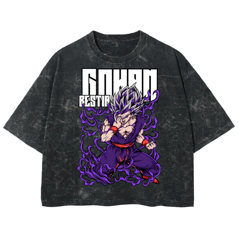 Playera streetwear premium de anime y gaming ExtraLife MX, corte boxy deluxe mineral wash heavyweight en color Acid Wash, moda urbana mexicana de culto.