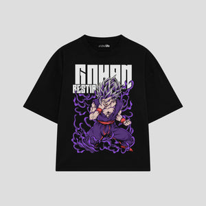 Playera streetwear premium de anime y gaming ExtraLife MX, corte boxy oversized drop shoulder heavyweight en color Deep Black y Off-White, moda urbana mexicana de culto.