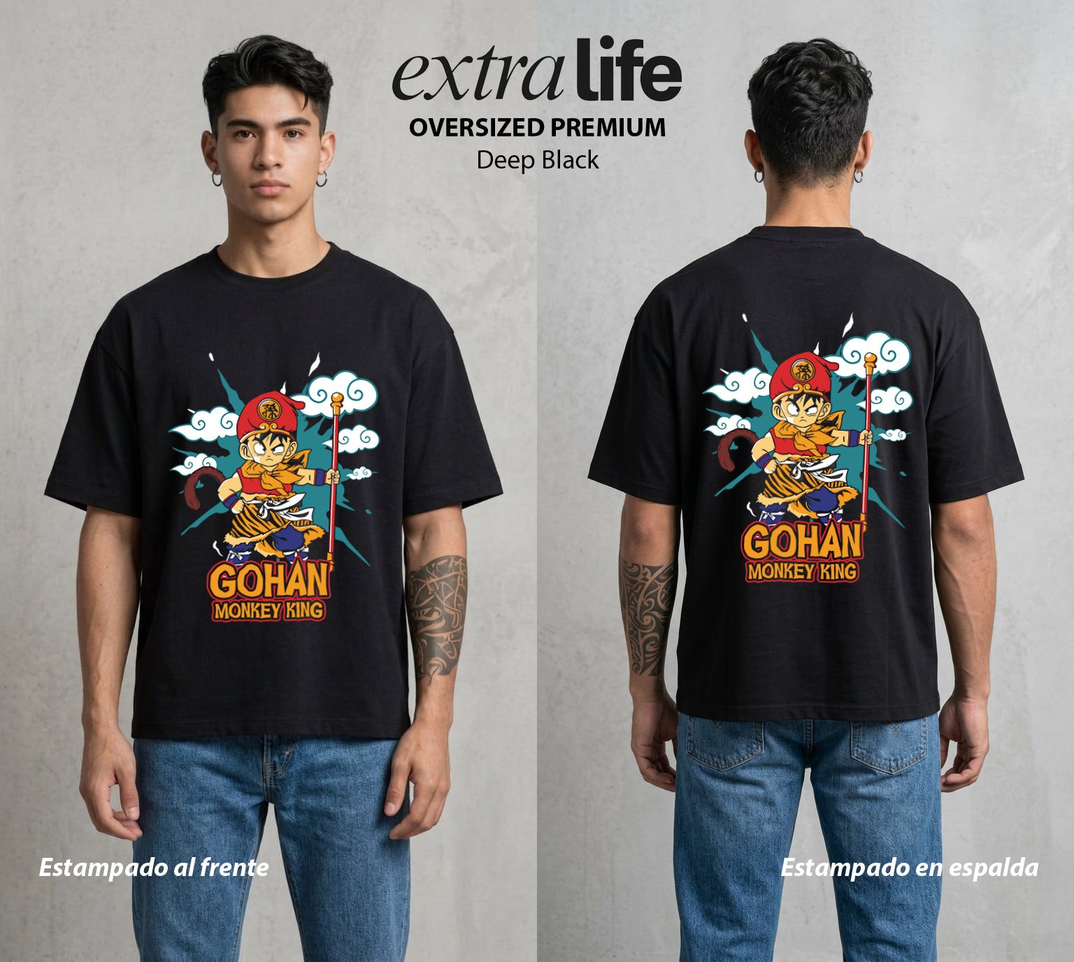 El Poder de las Esferas | El Hijo del Guerrero #00747 - Playera Oversized Premium | Deep Black - Foto en modelo
