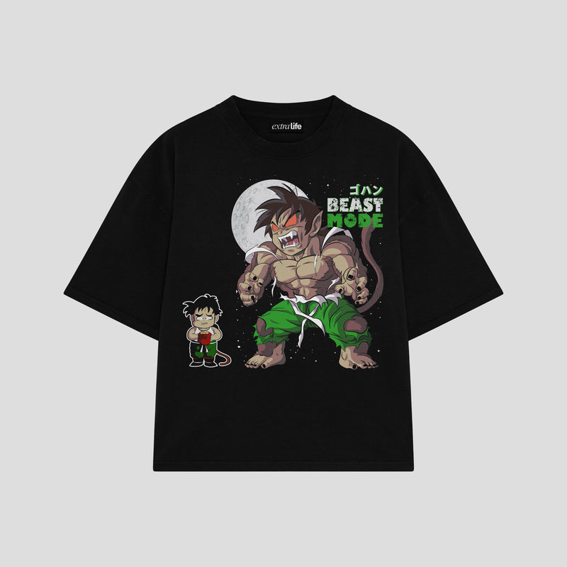 Playera streetwear premium de anime y gaming ExtraLife MX, corte boxy oversized drop shoulder heavyweight en color Deep Black y Off-White, moda urbana mexicana de culto.