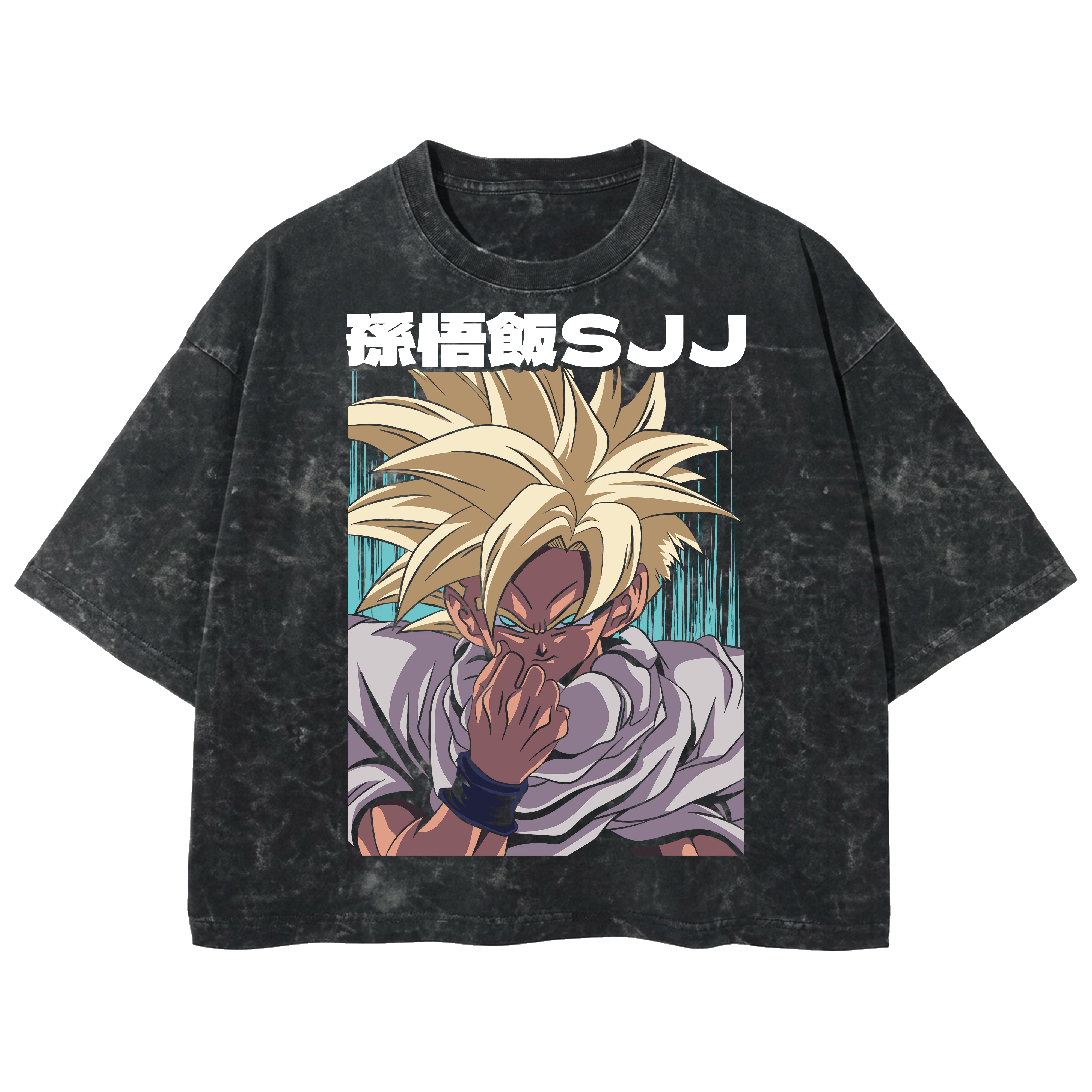 Playera streetwear premium de anime y gaming ExtraLife MX, corte boxy deluxe mineral wash heavyweight en color Acid Wash, moda urbana mexicana de culto.