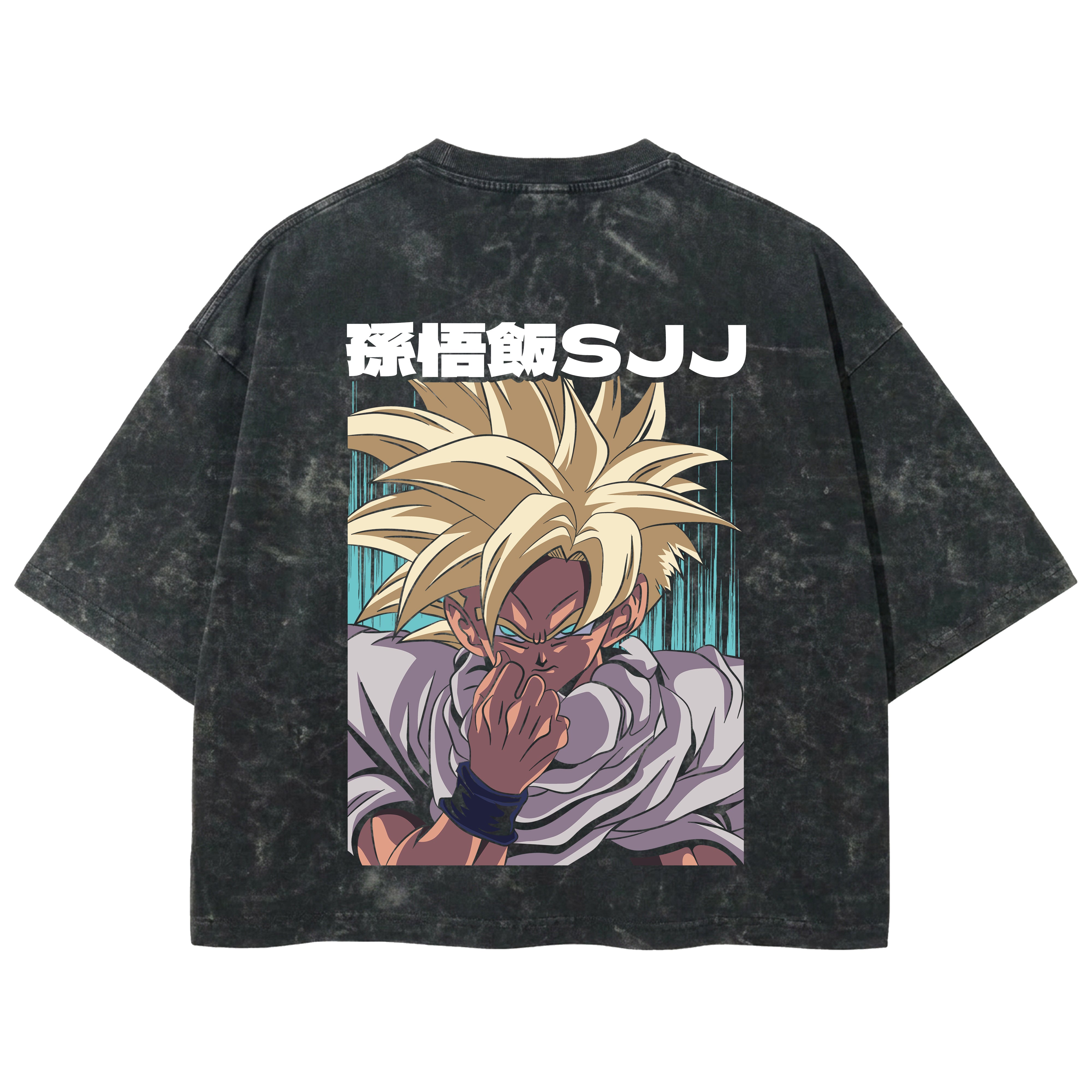 Playera streetwear premium de anime y gaming ExtraLife MX, corte boxy deluxe mineral wash heavyweight en color Acid Wash, moda urbana mexicana de culto.