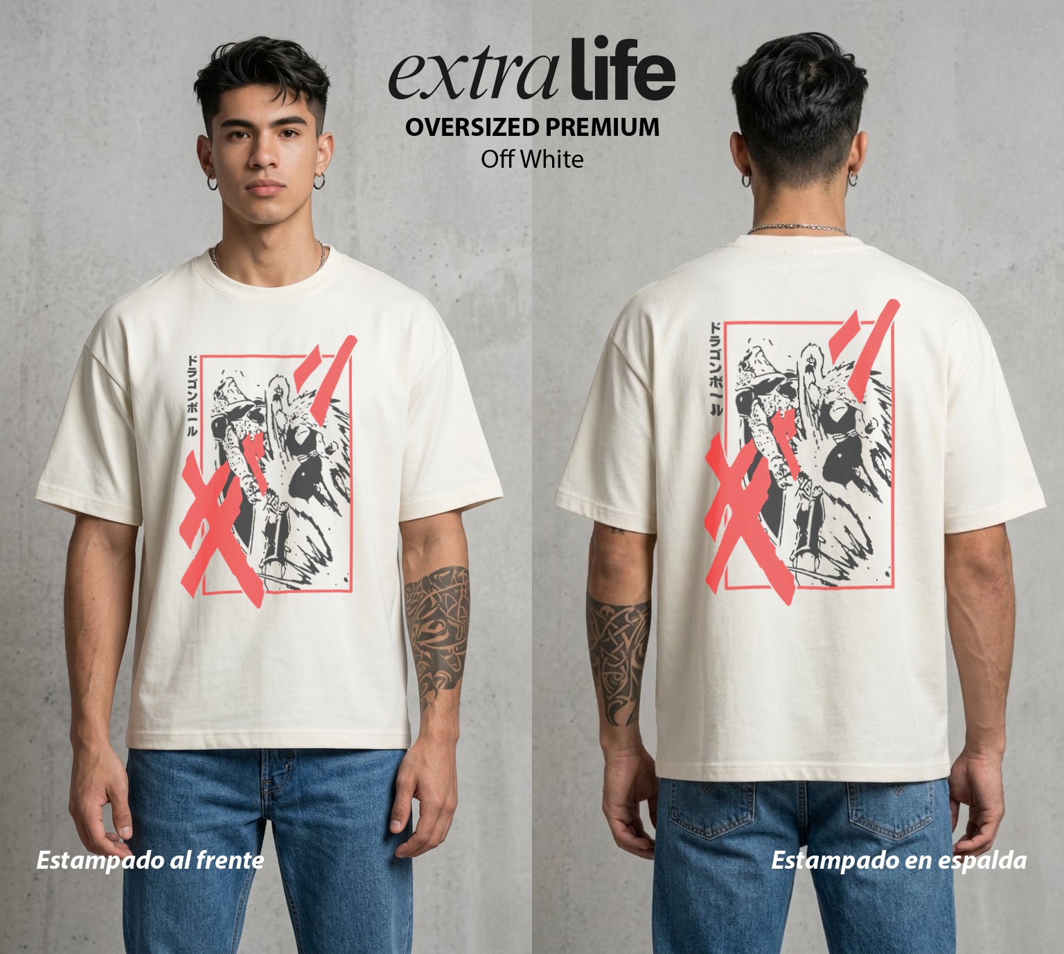 El Poder de las Esferas | La Perfeccion Genetica #00750 - Playera Oversized Premium | Off White - Foto en modelo