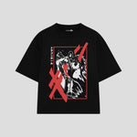 Playera streetwear premium de anime y gaming ExtraLife MX, corte boxy oversized drop shoulder heavyweight en color Deep Black y Off-White, moda urbana mexicana de culto.