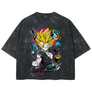 Playera streetwear premium de anime y gaming ExtraLife MX, corte boxy deluxe mineral wash heavyweight en color Acid Wash, moda urbana mexicana de culto.