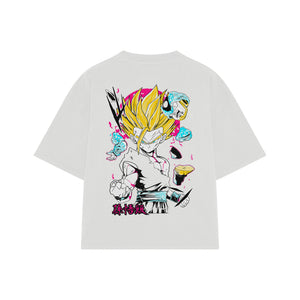 Playera streetwear premium de anime y gaming ExtraLife MX, corte boxy oversized drop shoulder heavyweight en color Deep Black y Off-White, moda urbana mexicana de culto.