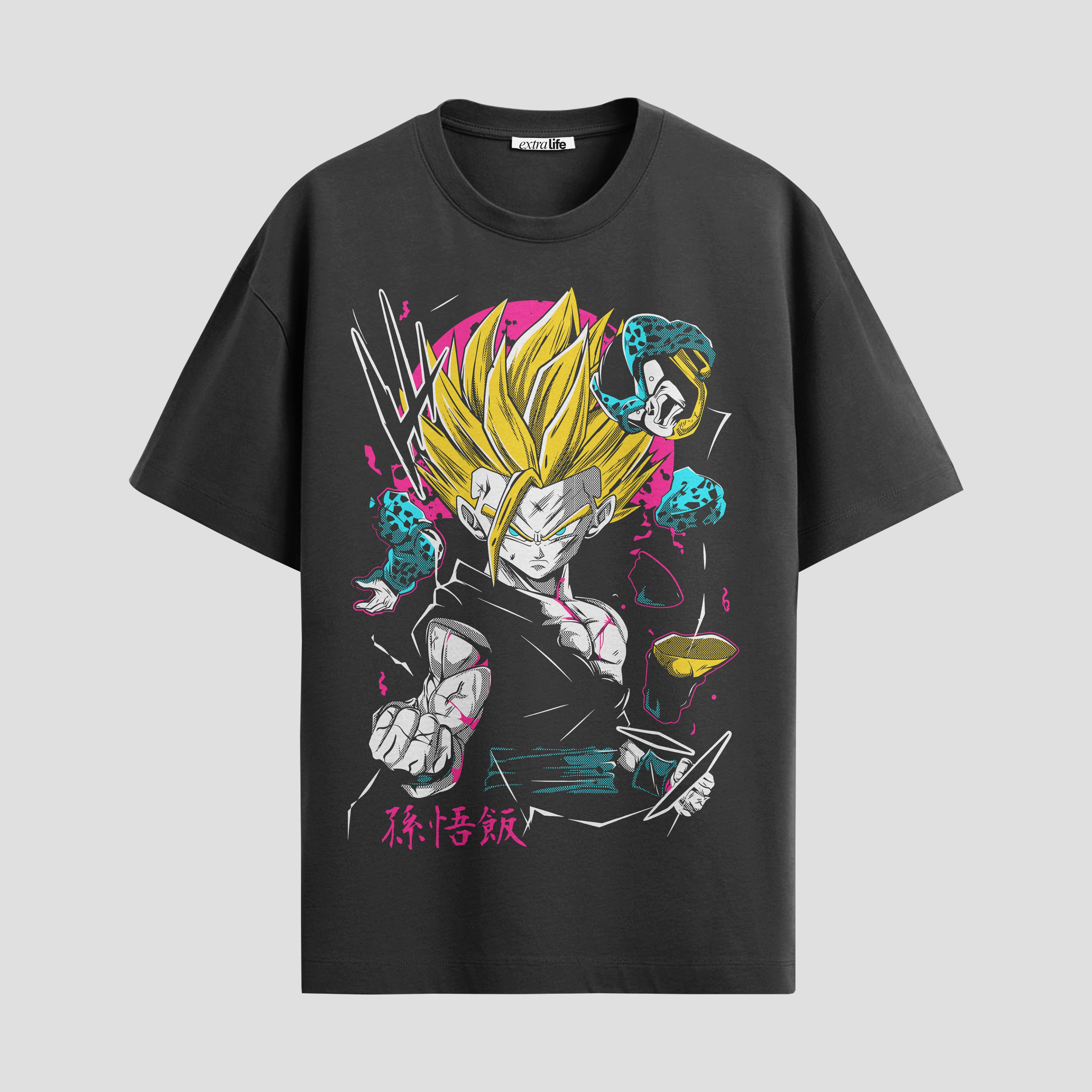 Playera urbana de anime y gaming ExtraLife MX, corte Standard Fit unisex ligero y transpirable en color Deep Black y Pure White, ropa de uso diario para gym y casual.