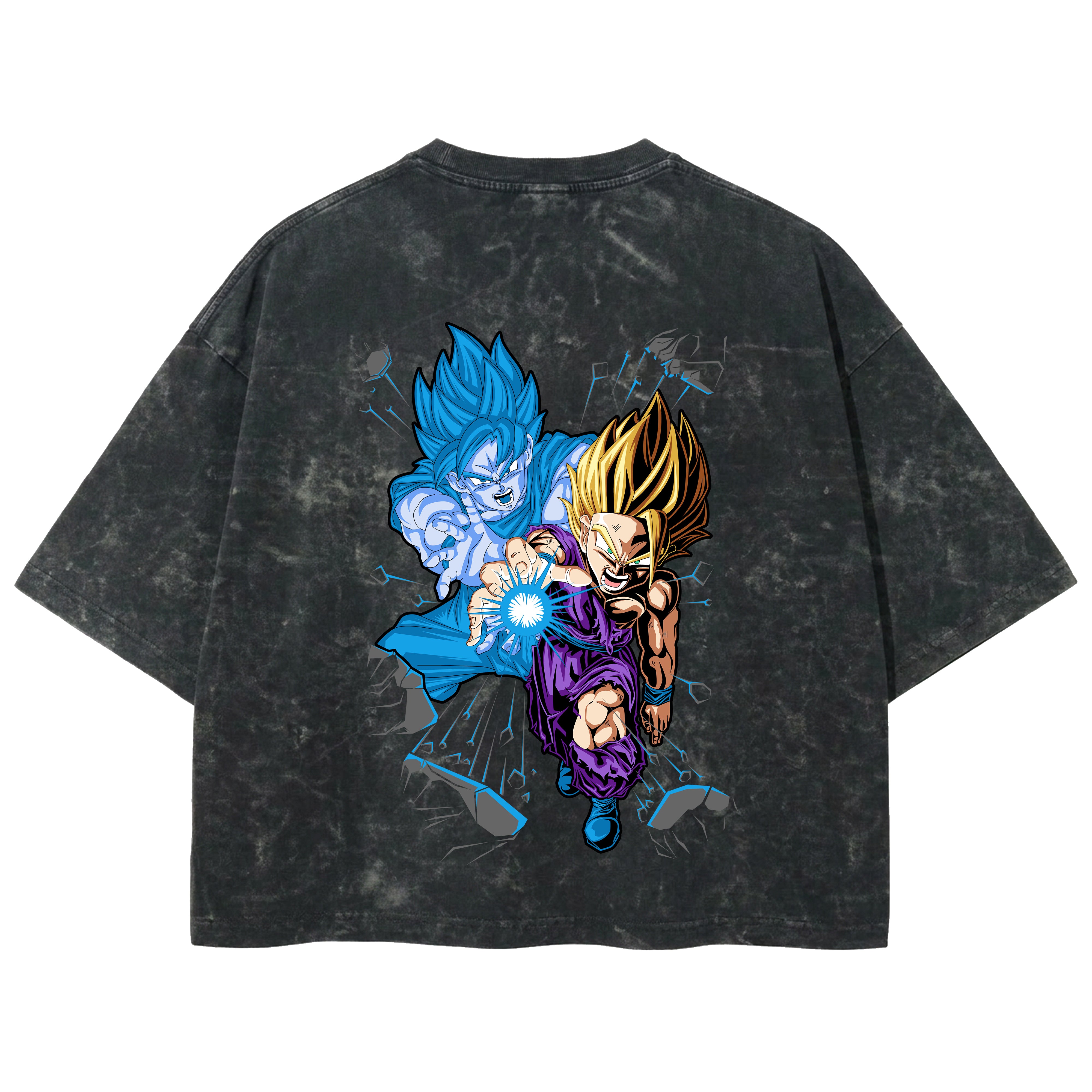 Playera streetwear premium de anime y gaming ExtraLife MX, corte boxy deluxe mineral wash heavyweight en color Acid Wash, moda urbana mexicana de culto.