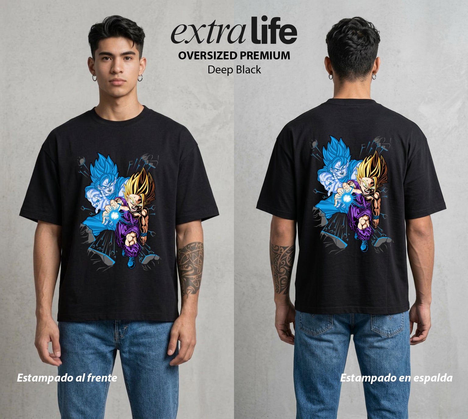 El Poder de las Esferas | Guerrero de las Estrellas #00753 - Playera Oversized Premium | Deep Black - Foto en modelo