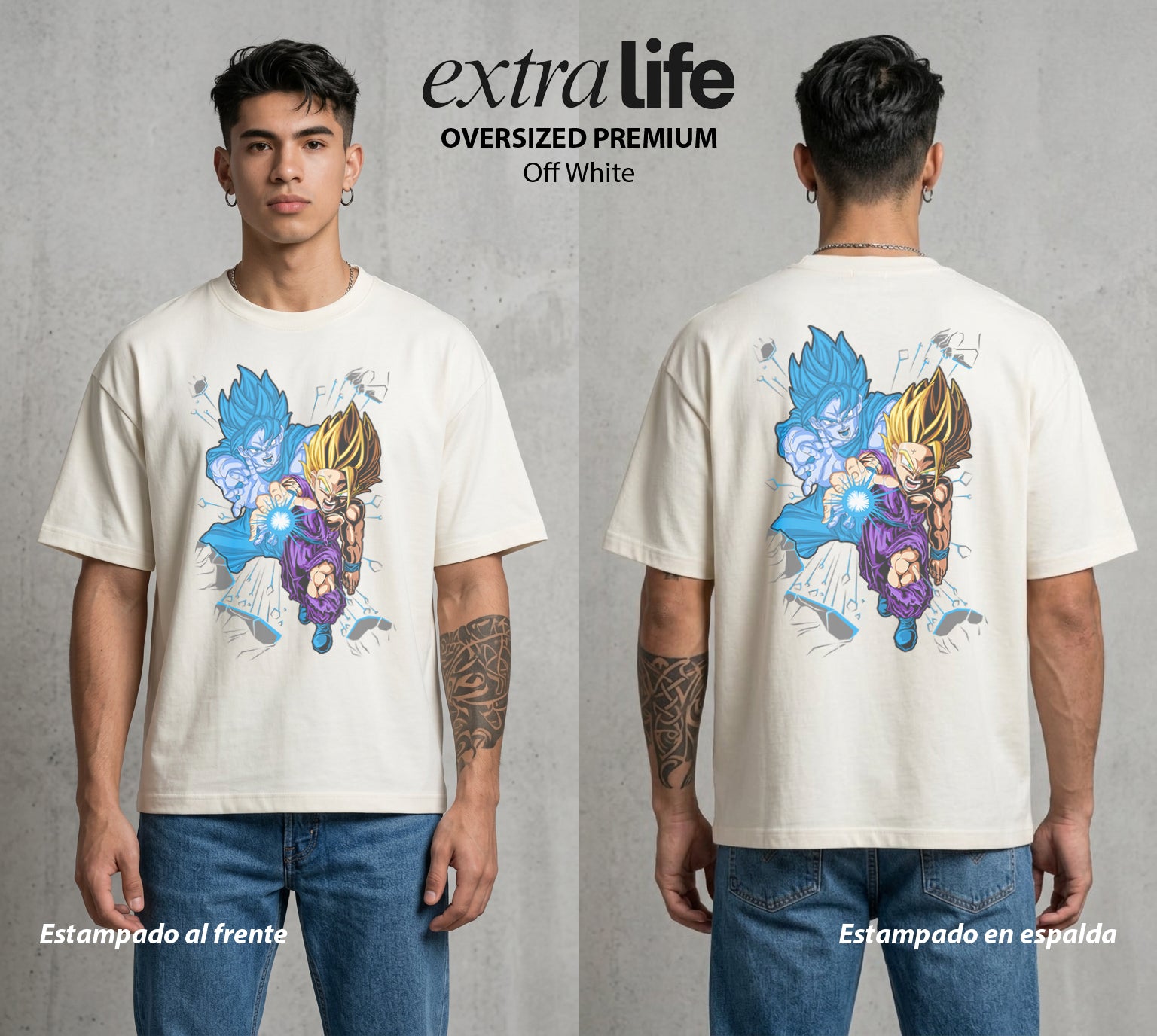 El Poder de las Esferas | Guerrero de las Estrellas #00753 - Playera Oversized Premium | Off White - Foto en modelo