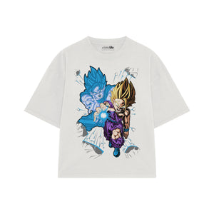 Playera streetwear premium de anime y gaming ExtraLife MX, corte boxy oversized drop shoulder heavyweight en color Deep Black y Off-White, moda urbana mexicana de culto.