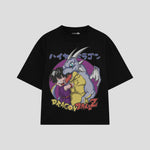 Playera streetwear premium de anime y gaming ExtraLife MX, corte boxy oversized drop shoulder heavyweight en color Deep Black y Off-White, moda urbana mexicana de culto.