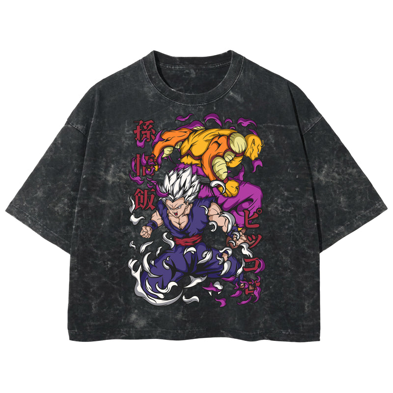 Playera streetwear premium de anime y gaming ExtraLife MX, corte boxy deluxe mineral wash heavyweight en color Acid Wash, moda urbana mexicana de culto.