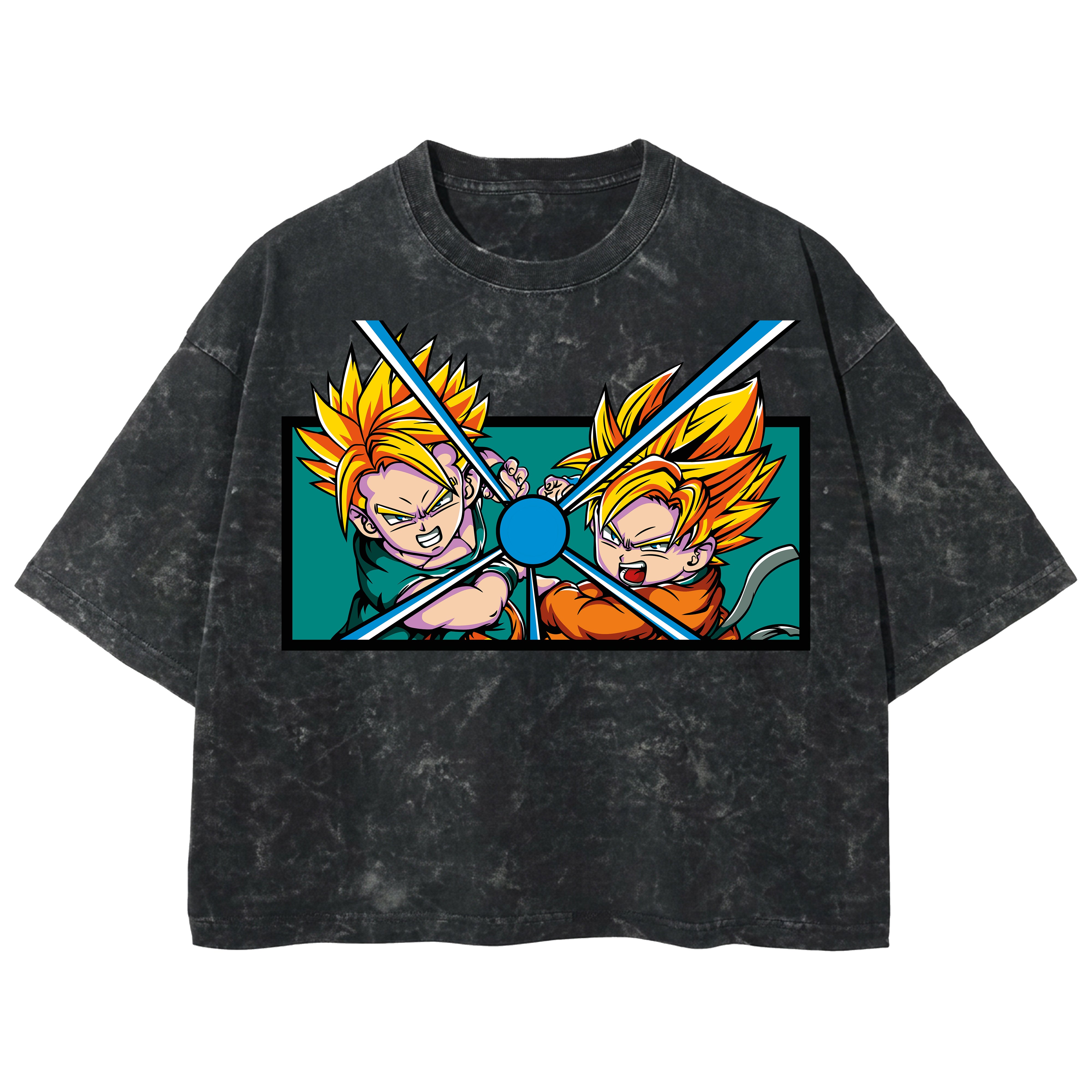Playera streetwear premium de anime y gaming ExtraLife MX, corte boxy deluxe mineral wash heavyweight en color Acid Wash, moda urbana mexicana de culto.