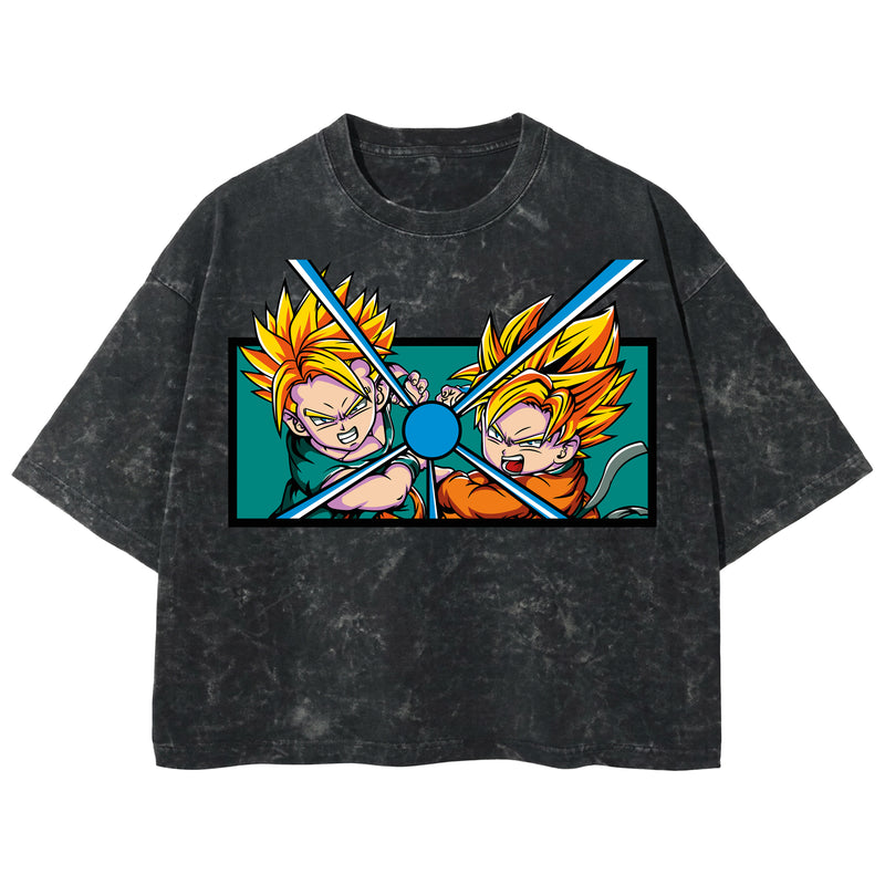 Playera streetwear premium de anime y gaming ExtraLife MX, corte boxy deluxe mineral wash heavyweight en color Acid Wash, moda urbana mexicana de culto.
