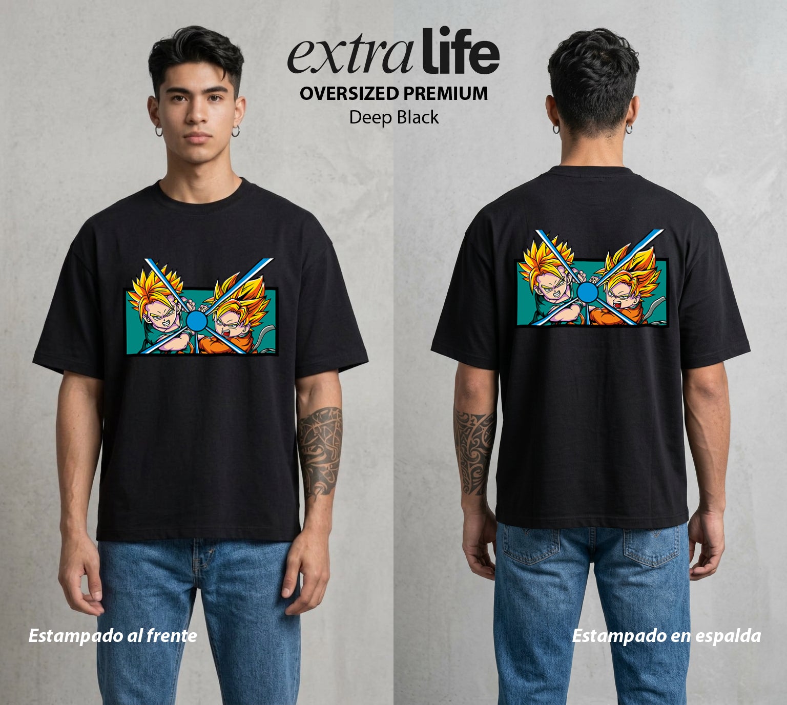 El Poder de las Esferas | El Viajero del Tiempo #00756 - Playera Oversized Premium | Deep Black - Foto en modelo