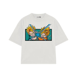 Playera streetwear premium de anime y gaming ExtraLife MX, corte boxy oversized drop shoulder heavyweight en color Deep Black y Off-White, moda urbana mexicana de culto.