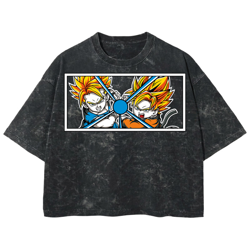 Playera streetwear premium de anime y gaming ExtraLife MX, corte boxy deluxe mineral wash heavyweight en color Acid Wash, moda urbana mexicana de culto.