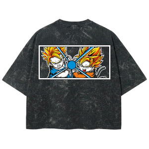 Playera streetwear premium de anime y gaming ExtraLife MX, corte boxy deluxe mineral wash heavyweight en color Acid Wash, moda urbana mexicana de culto.
