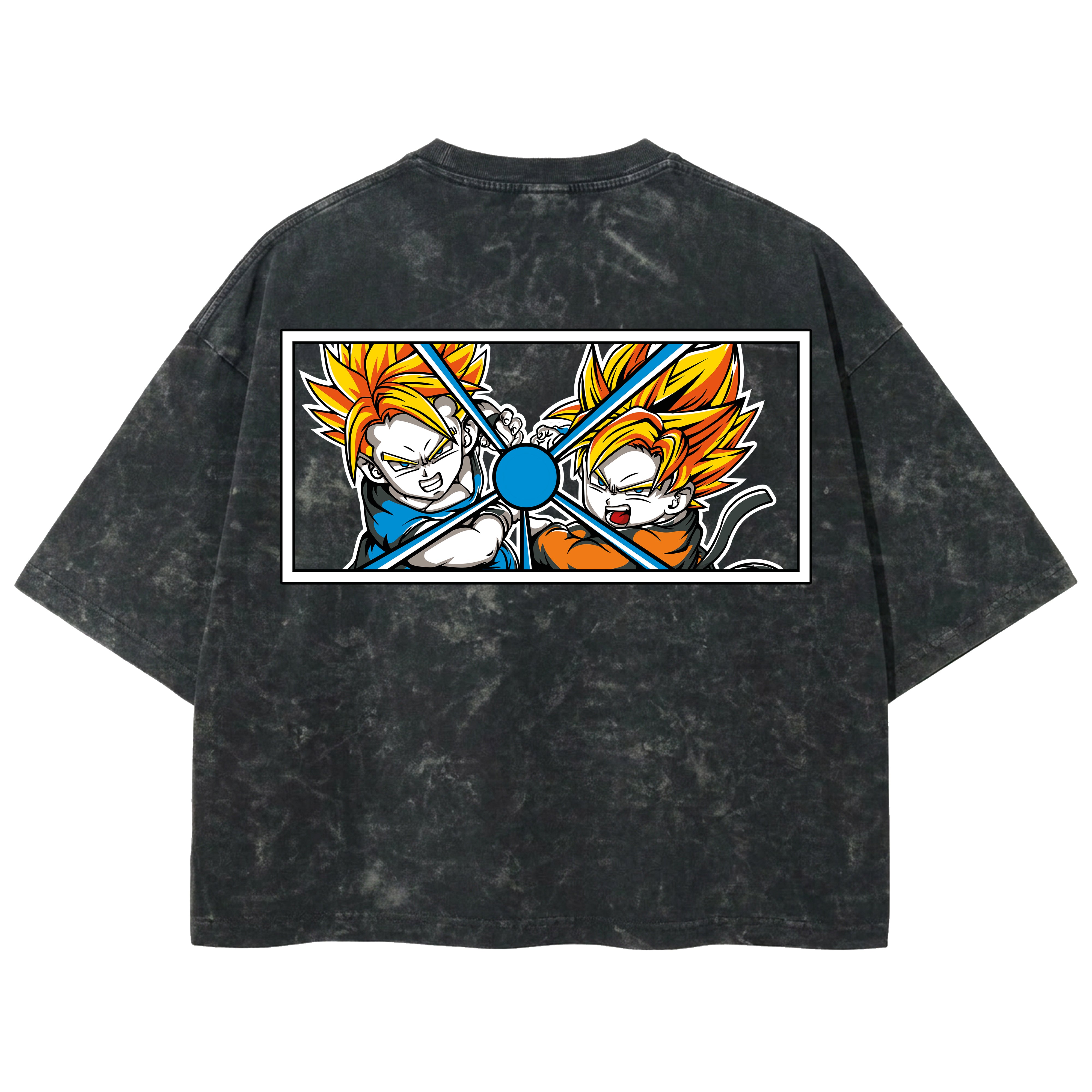 Playera streetwear premium de anime y gaming ExtraLife MX, corte boxy deluxe mineral wash heavyweight en color Acid Wash, moda urbana mexicana de culto.