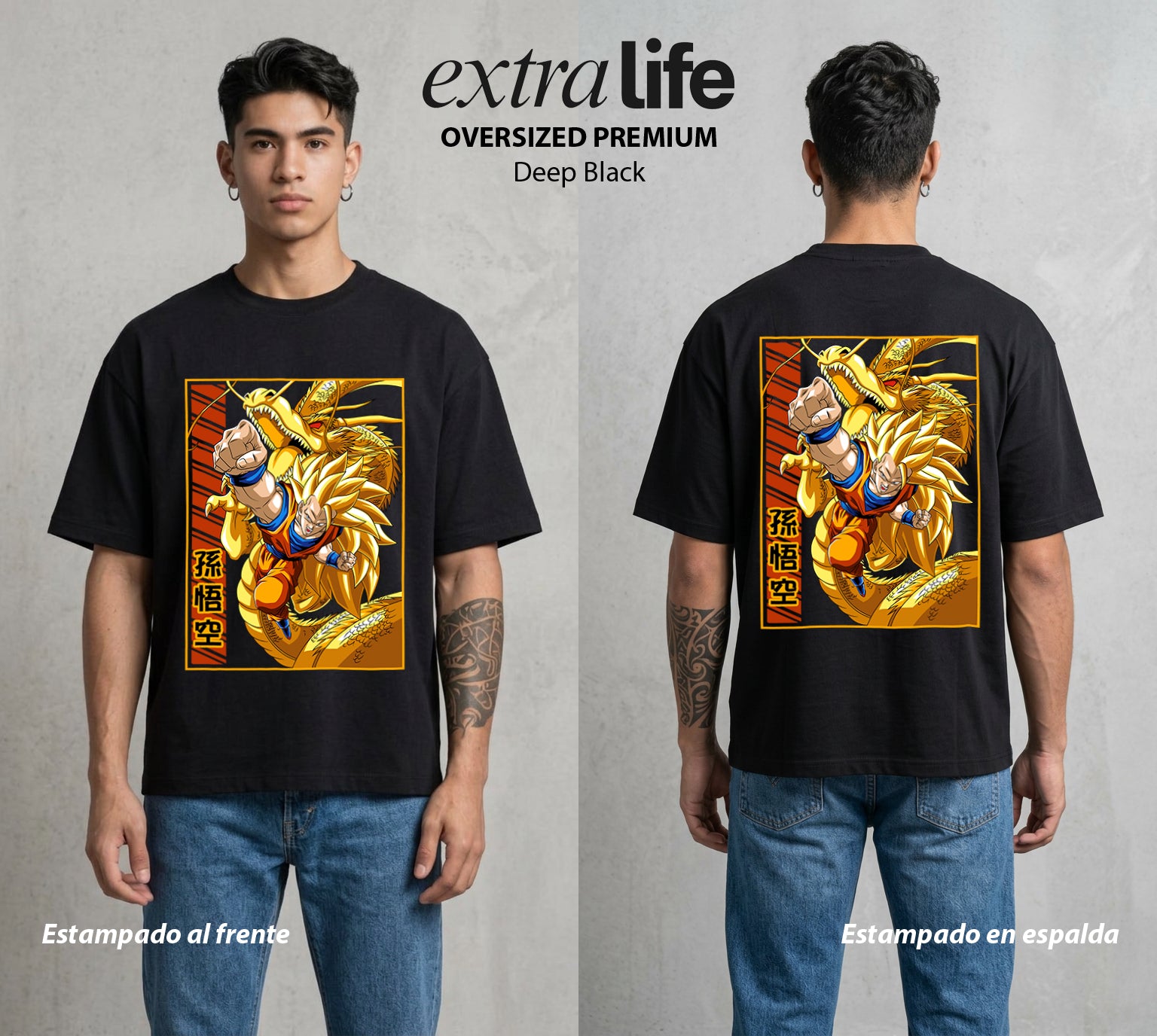 El Poder de las Esferas | Guerrero de las Estrellas #00760 - Playera Oversized Premium | Deep Black - Foto en modelo
