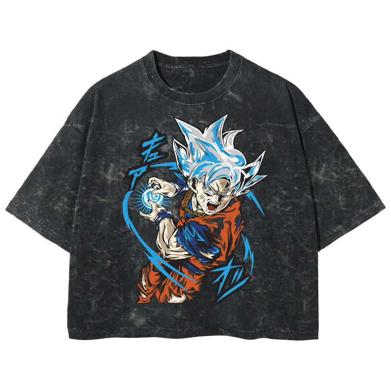 Playera streetwear premium de anime y gaming ExtraLife MX, corte boxy deluxe mineral wash heavyweight en color Acid Wash, moda urbana mexicana de culto.