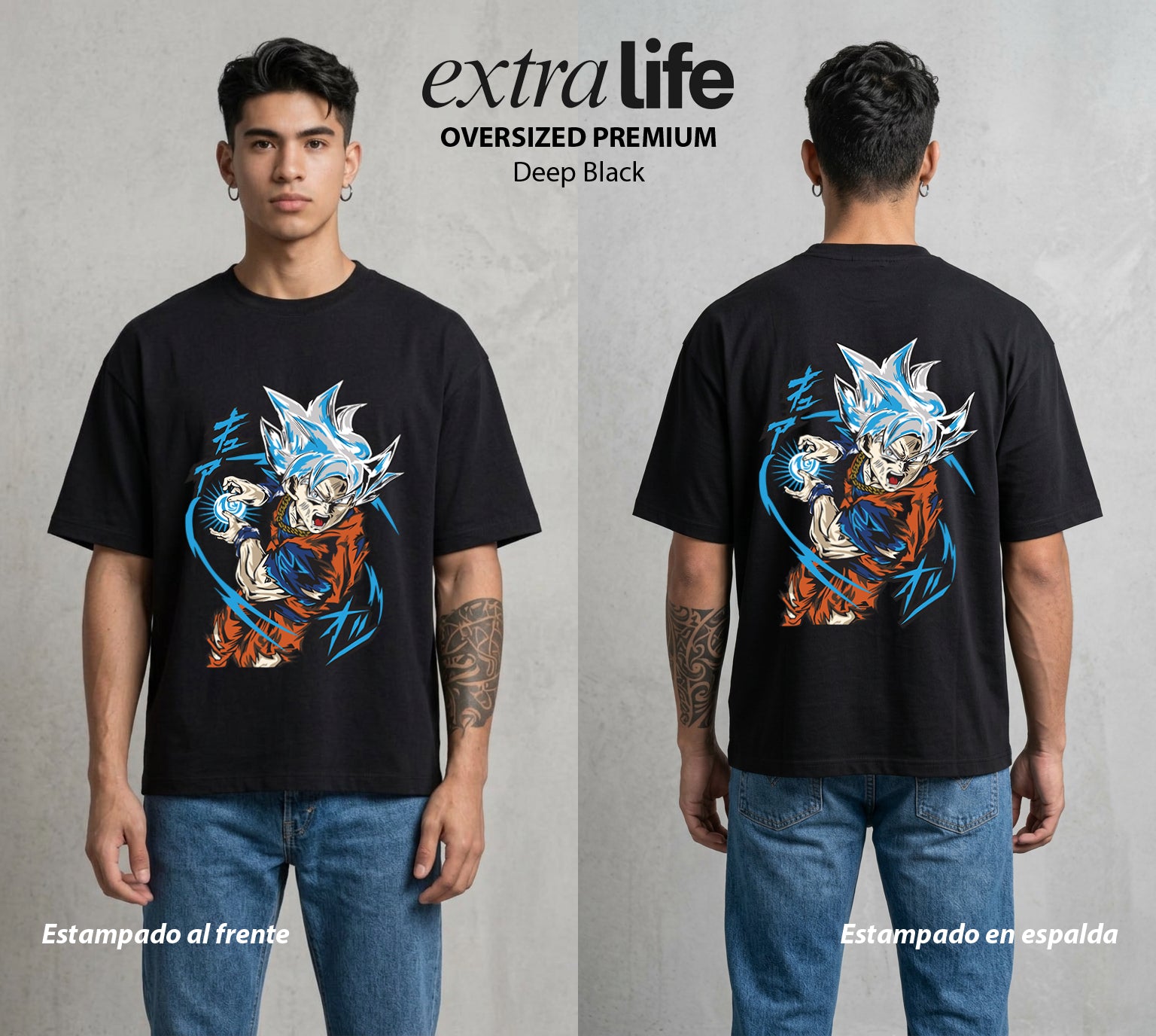 El Poder de las Esferas | El Saiyajin del Bien #00761 - Playera Oversized Premium | Deep Black - Foto en modelo