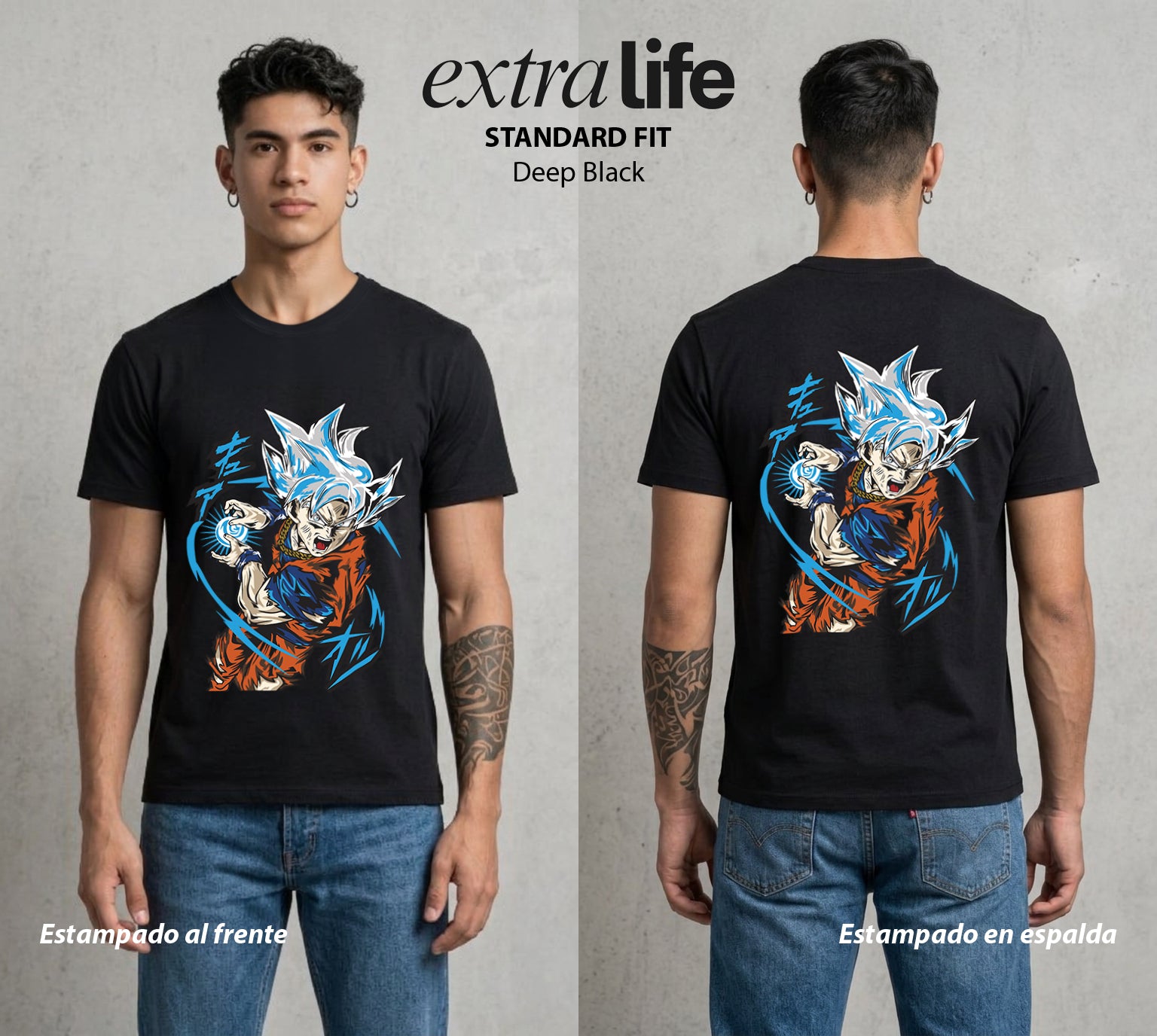 El Poder de las Esferas | El Saiyajin del Bien #00761 - Playera Standard Fit | Deep Black - Foto en modelo