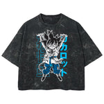 Playera streetwear premium de anime y gaming ExtraLife MX, corte boxy deluxe mineral wash heavyweight en color Acid Wash, moda urbana mexicana de culto.