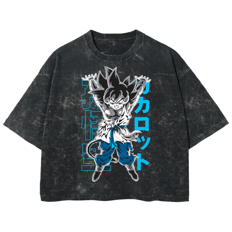 Playera streetwear premium de anime y gaming ExtraLife MX, corte boxy deluxe mineral wash heavyweight en color Acid Wash, moda urbana mexicana de culto.
